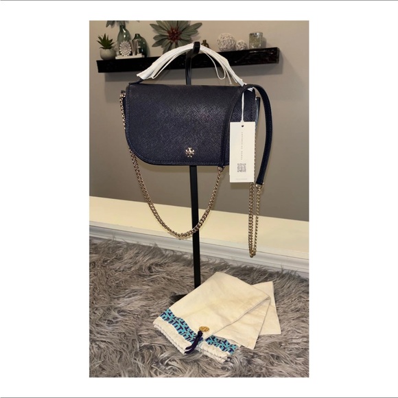 New Tory Burch Emerson Top Handle Crossbody Navy Blue Leather w/dustbag